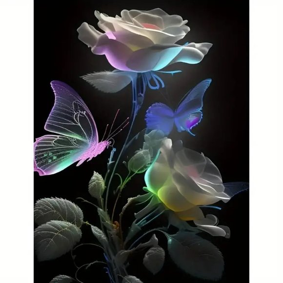 BUTTERFLIES AND THE PEACE ROSE DIAMOND PAINTING KIT by Ling Zi NWT! - Picture 1 of 6